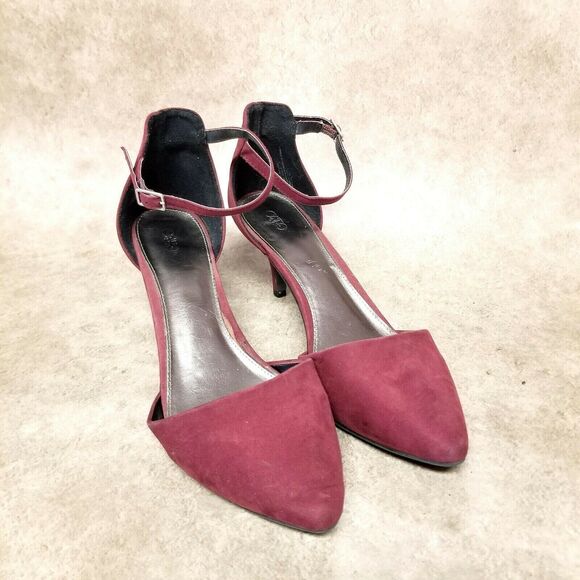 CATO Womens Size 11 Purple Fabric Slip On Pointed Toe Ankle Strap 3" Heel - Picture 10 of 10